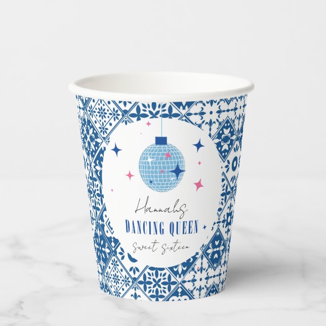 Sweet Sixteen Dancing Queen greek Musical disco Paper Cups (Front)