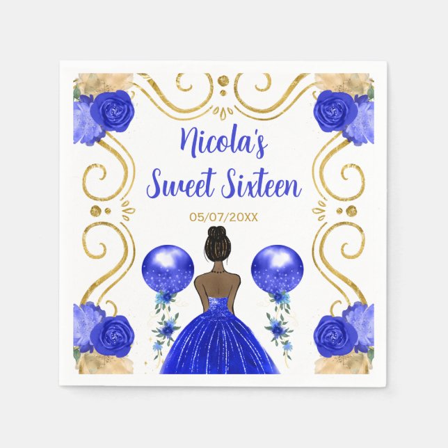 Sweet Sixteen Dark Skin Princess in Blue Napkin (Front)