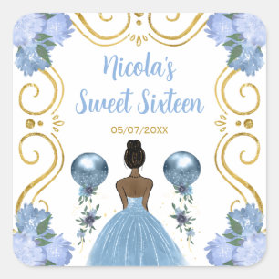Sweet Sixteen Dark Skin Princess in Dusty Blue Square Sticker