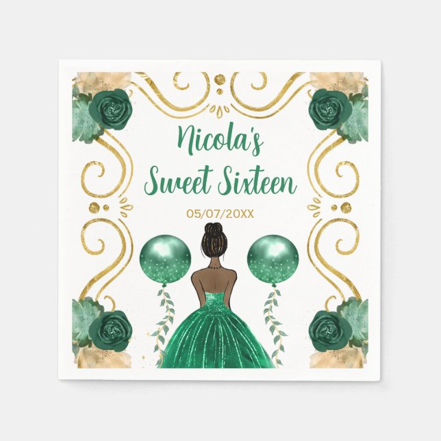 Sweet Sixteen Dark Skin Princess in Green Napkin (Front)