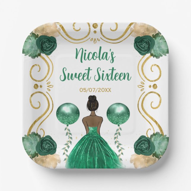 Sweet Sixteen Dark Skin Princess in Green Paper Plate (Front)
