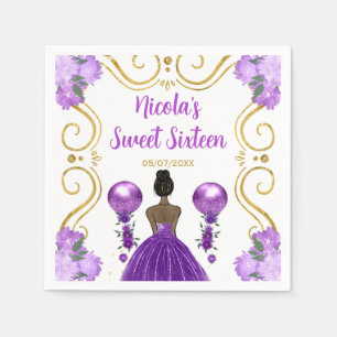 Sweet Sixteen Dark Skin Princess in Purple Napkin