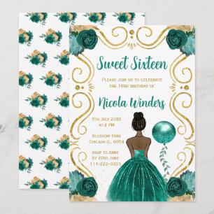 Sweet Sixteen Dark Skin Princess in Teal Invitation
