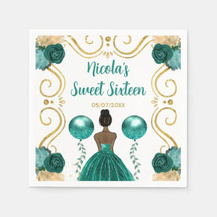 Sweet Sixteen Dark Skin Princess in Teal Napkin