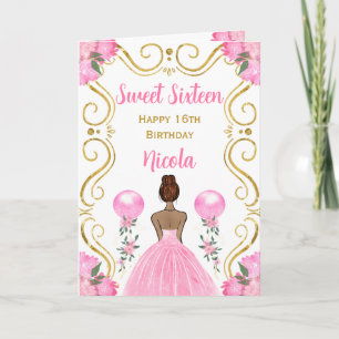 Sweet Sixteen Dark Skin Princess Pink Birthday Card