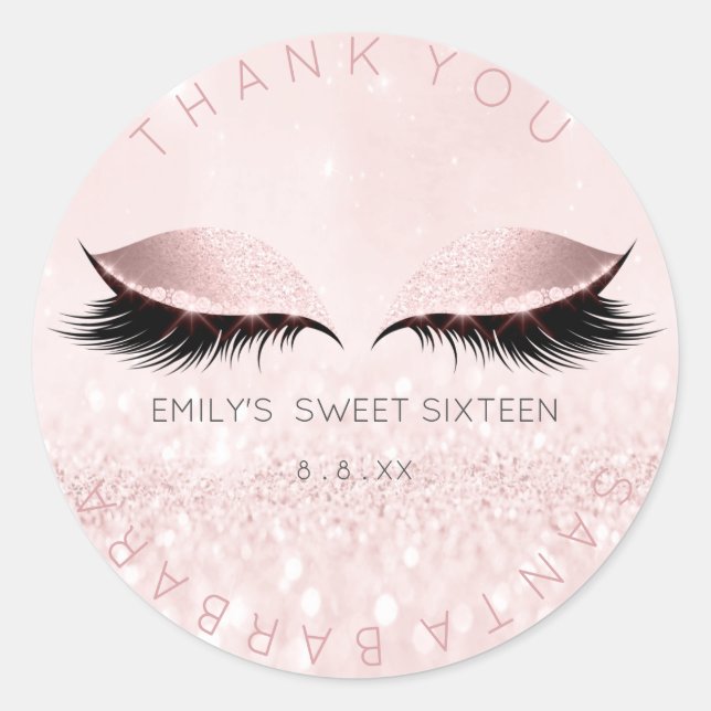 Sweet Sixteen Diamond Pink Pastel Lashes Glitter Classic Round Sticker (Front)