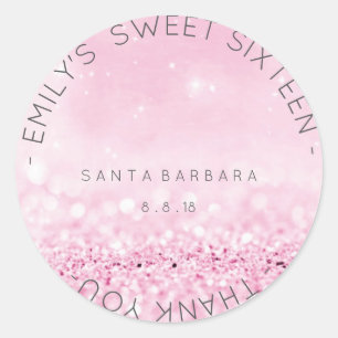 Sweet Sixteen Diamond Pink Rose Sparkly Glitter Classic Round Sticker