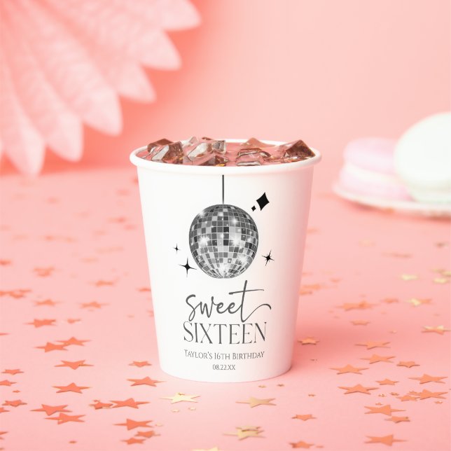 Sweet Sixteen Disco Ball 16th Birthday Party Paper Cups (Insitu)