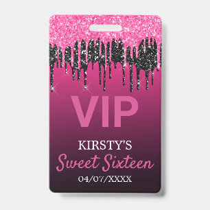 Sweet Sixteen Dripping Glitter Birthday Party ID Badge