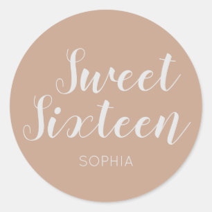 Sweet Sixteen elegant modern Neutral Classic Round Sticker
