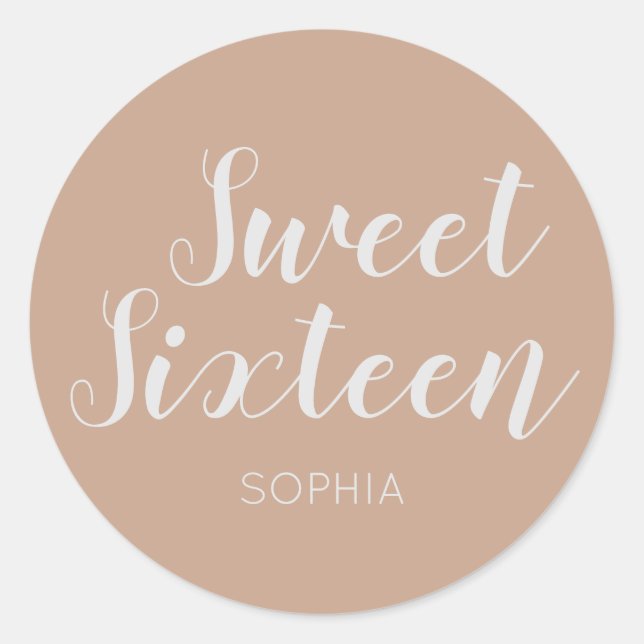 Sweet Sixteen elegant modern Neutral Classic Round Sticker (Front)