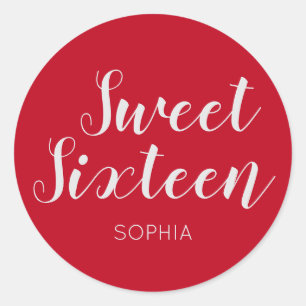 Sweet Sixteen elegant modern Red Classic Round Sticker
