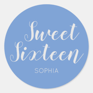 Sweet Sixteen elegant modern Sky Blue Classic Round Sticker