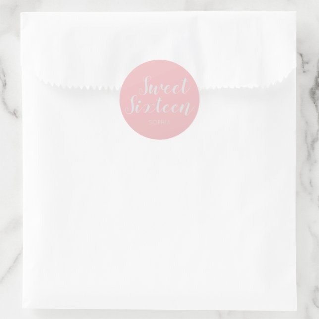 Sweet Sixteen elegant modern Soft Pink Classic Round Sticker (Bag)