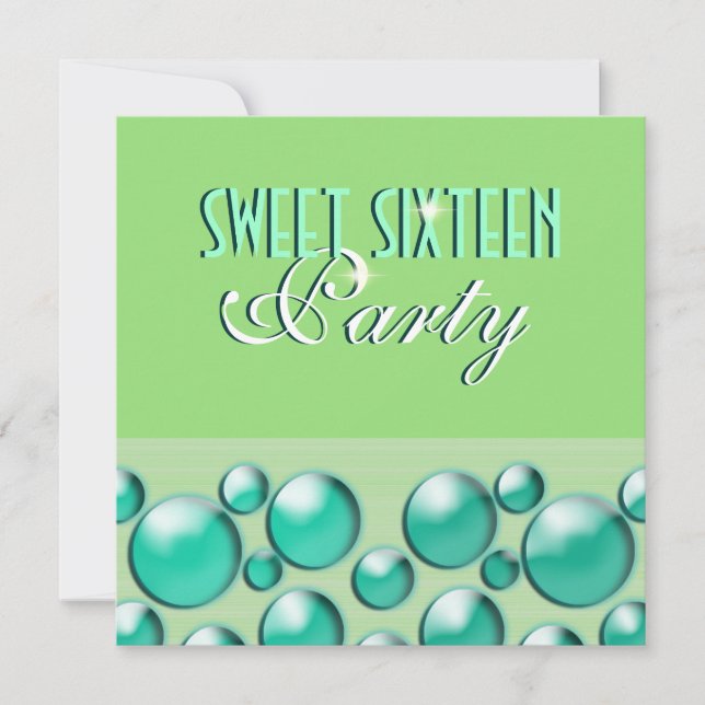 "sweet sixteen" elegant teal green "polka dots" invitation (Front)