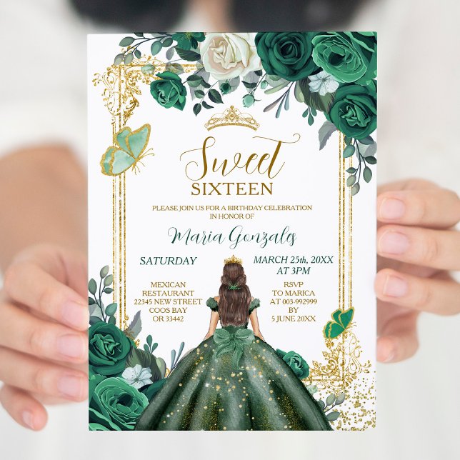 Sweet Sixteen Emerald Green & White Birthday  Invitation (Creator Uploaded)