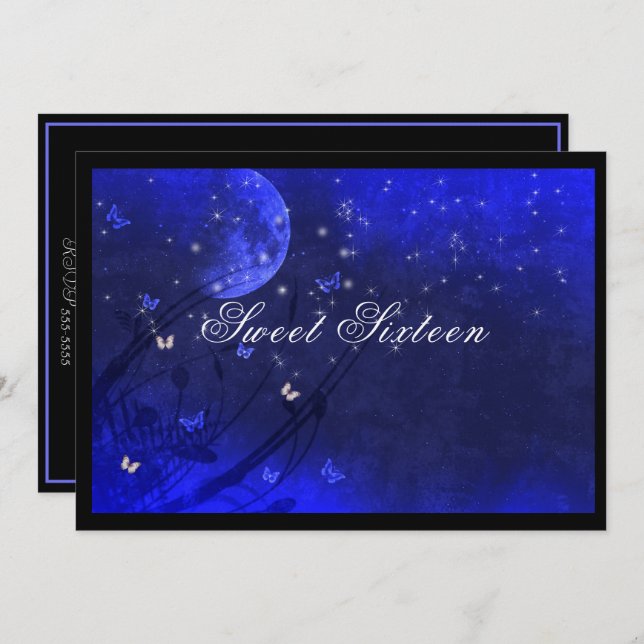 Sweet Sixteen  Enchanted Evening Purple Blue   Invitation (Front/Back)