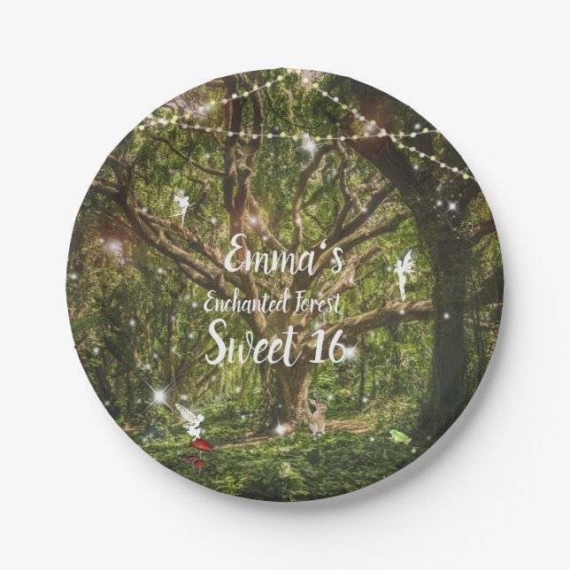 Sweet Sixteen Enchanted Forest Fairies Paper Plate (Front)