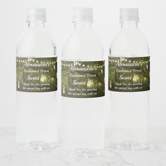 Sweet Sixteen Enchanted Forest Fairies   Water Bottle Label (Bottles)