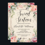 Sweet Sixteen Fairytale Floral 16th Birthday Invitation<br><div class="desc">Fairytale floral sweet sixteen birthday invitation with a flower frame for a girl turning 16. Custom template you can personalise with your party or celebration details.</div>