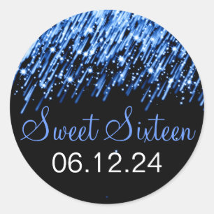 Sweet Sixteen Falling Stars Blue Classic Round Sticker