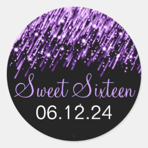 Sweet Sixteen Falling Stars Purple Classic Round Sticker
