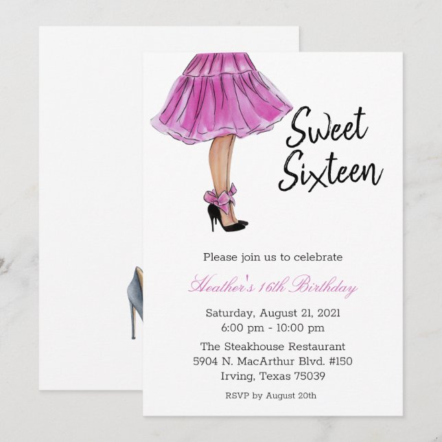 Sweet Sixteen Fashion Birthday Invitation (Front/Back)