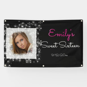 Sweet Sixteen, Faux Glitter, Custom Photo Banner