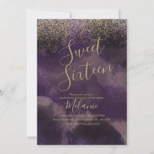 Sweet Sixteen Faux Glitter Purple Gold Birthday  Invitation