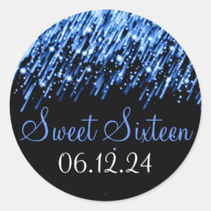 Sweet Sixteen Favour Falling Stars Blue Classic Round Sticker
