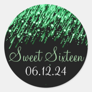Sweet Sixteen Favour Falling Stars Green Classic Round Sticker