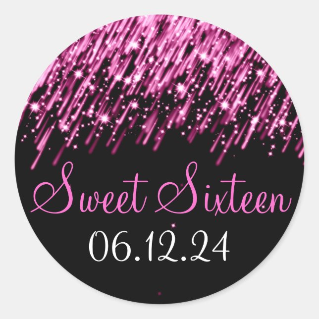Sweet Sixteen Favour Falling Stars Pink Classic Round Sticker (Front)