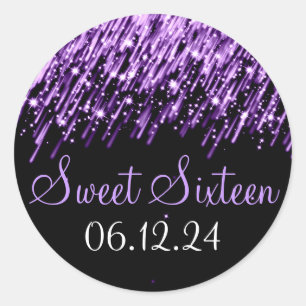 Sweet Sixteen Favour Falling Stars Purple Classic Round Sticker