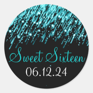 Sweet Sixteen Favour Falling Stars Turquoise Classic Round Sticker