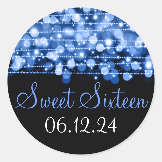 Sweet Sixteen Favour Party Sparkles Blue Classic Round Sticker (Front)