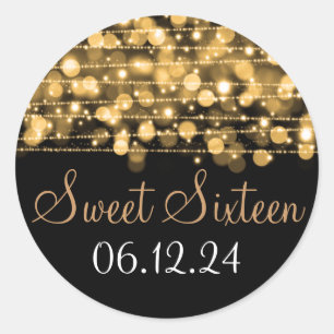 Sweet Sixteen Favour Party Sparkles Gold Classic Round Sticker