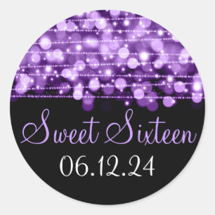 Sweet Sixteen Favour Party Sparkles Purple Classic Round Sticker