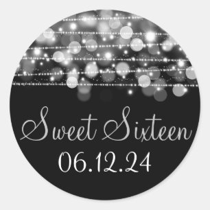 Sweet Sixteen Favour Party Sparkles Silver Classic Round Sticker