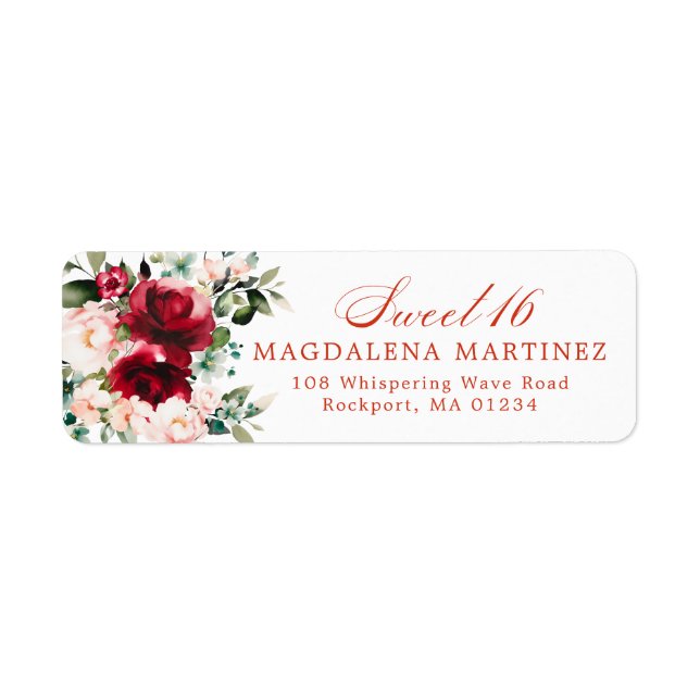 Sweet Sixteen Floral Return Address Label (Front)