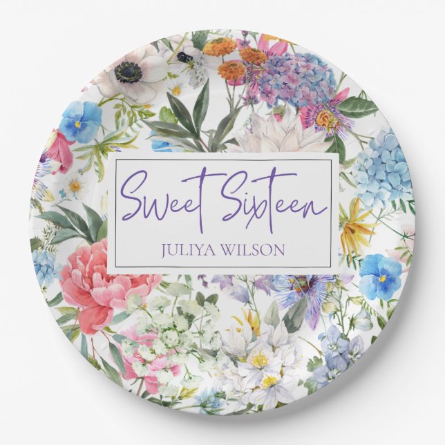 Sweet Sixteen flower garden Paper Plate (Front)