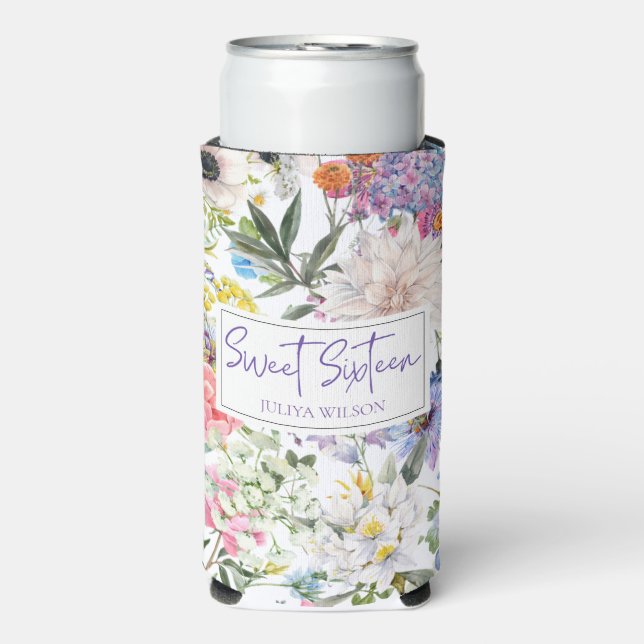 Sweet Sixteen flower garden  Seltzer Can Cooler (Seltzer Front)