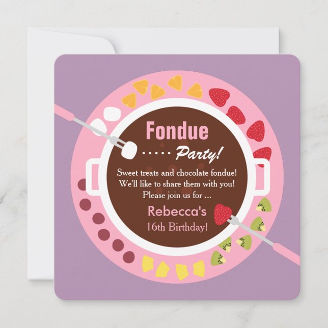 Sweet Sixteen Fondue Girls Birthday Party Invitation (Front)