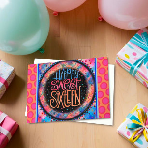 Sweet Sixteen Fun Modern Girly Birthday Card