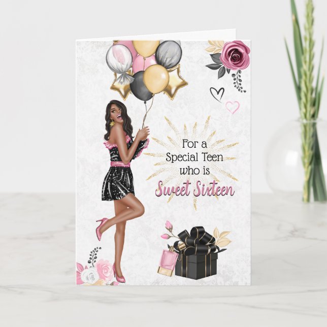 Sweet Sixteen Girl Happy Birthday Card (Front)