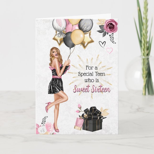 Sweet Sixteen Girl Happy Birthday Card (Front)