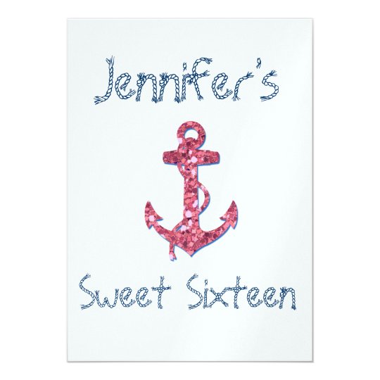 Sweet Sixteen Girly, Fun, Pink Glitter Anchor Card