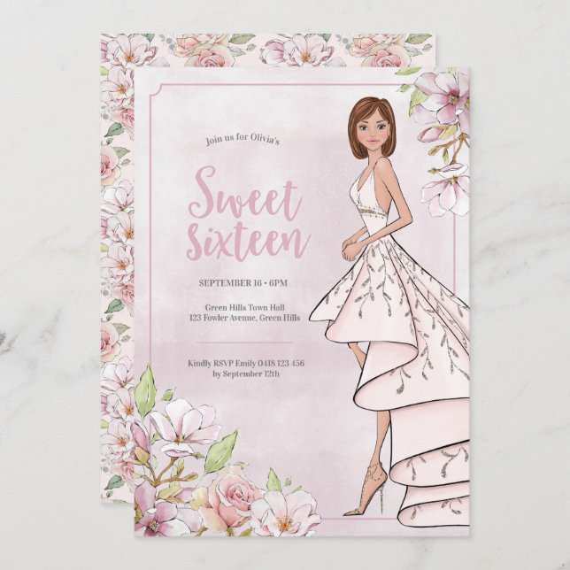 Sweet Sixteen Glamour Girl Birthday Invitation (Front/Back)