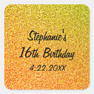 Sweet Sixteen Glittery Gold 16th Birthday Party Square Sticker