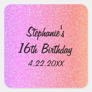 Sweet Sixteen Glittery Pink 16th Birthday Party Square Sticker