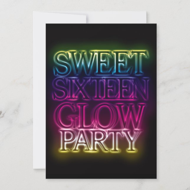 Sweet Sixteen GLOW PARTY Glow in the Dark Invitation (Front)